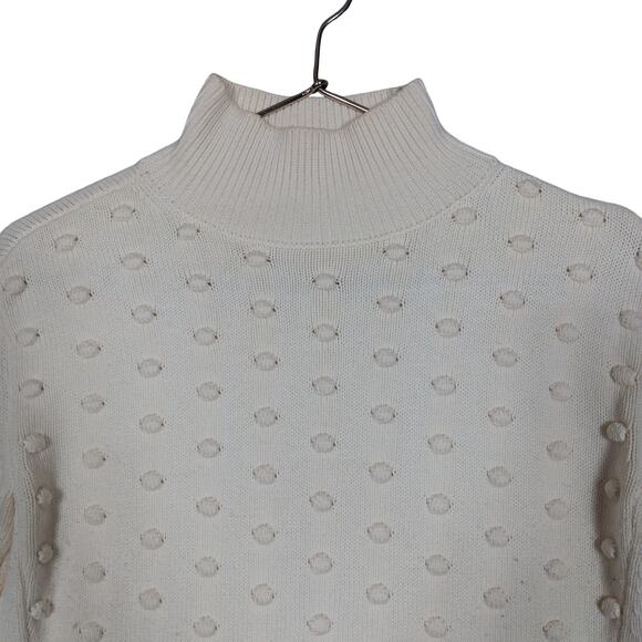 Beige Knit Sweater Top Pearled Front High Neck SIze Small Long Sleeve Unbranded - Picture 2 of 4